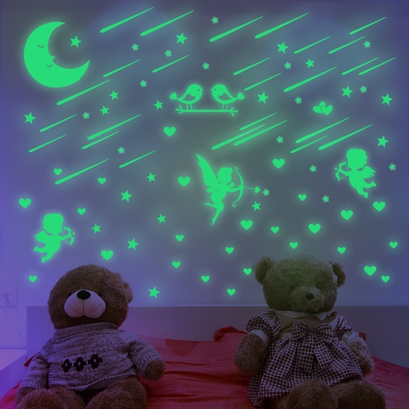 Night glow Angels moon stars wall stickers for kids room decals/glow in dark - Picture 5 of 5